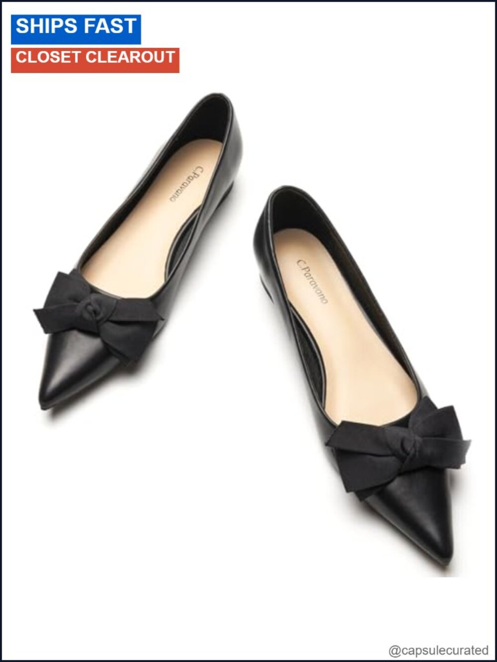 Lambskin Leather Lined Pointed Toe Ballet Flats Memory Cushion Bow